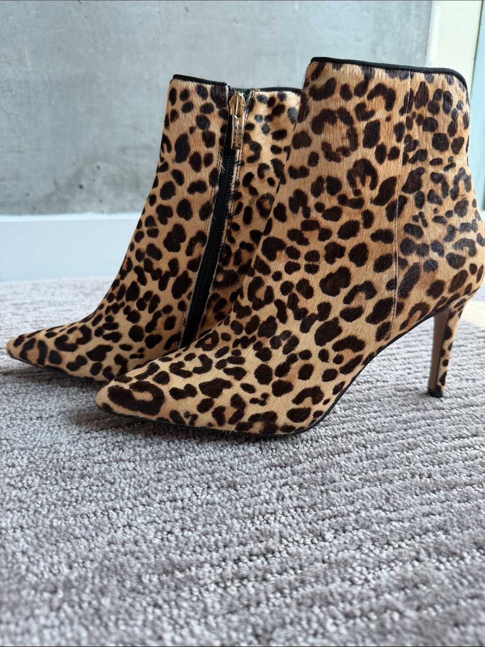 Steven By Steve Madden Leopard Print Pointed Toe Ankle Boots - Tan/Black